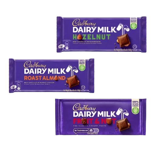 Cadbury's Chocolate (Dairy Milk, Hazelnuts, Roasted Almond and Fruits And Nut) 160g Each