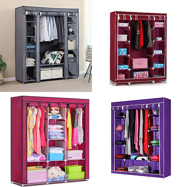 3 Door Storage Wardrobe Foldable and Movable Cloth/Fabric Wardrobe with Zip Up Collapsible Cupboard