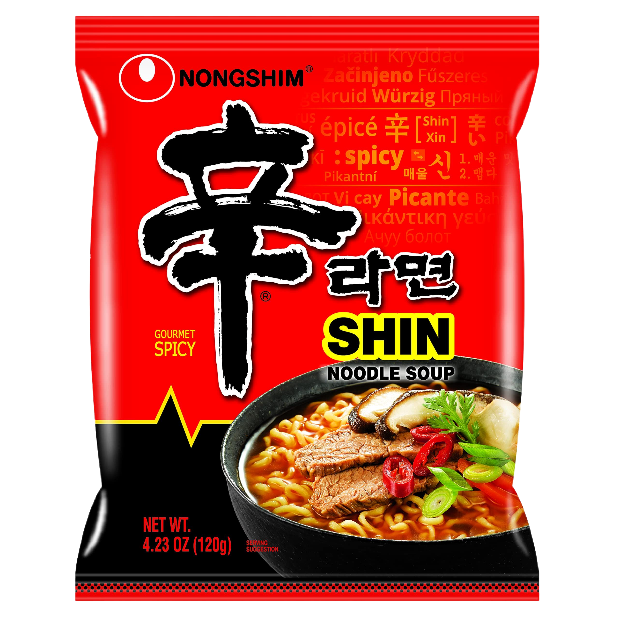 Original Korean Shin Ramen - Spicy Shin Instant Ramen Noodle - Chunky Vegetables, Premium Microwaveable Ramen Soup Mix, Savory & Rich