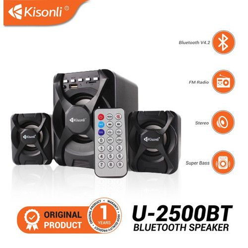 KISONLI SPEAKER 2.1 BLUETOOTH U-2500BT Gaming Speaker X-Audio 2.1 - KMS Support Bluetooth,SD Card,FM Radio,USB - Black